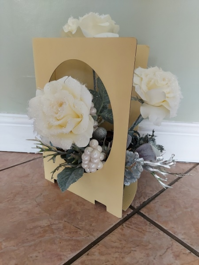 Artificial Flower Card - This design is constructed with artificial blooms for the festive season.  We can supply in other colours and for other special occasions, stock permitting.